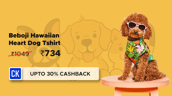 Zigly: Buy Beboji Hawaiian Heart Dog Tshirt worth Rs 1049 at Rs 734+ Upto 30% CashKaro Cashback on all Zigly Orders